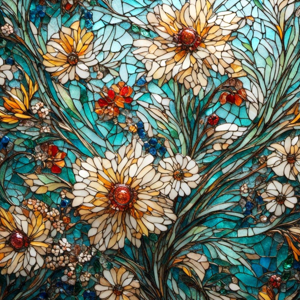 Stunning Stained Glass Mosaic Flowers in Tiffany Style