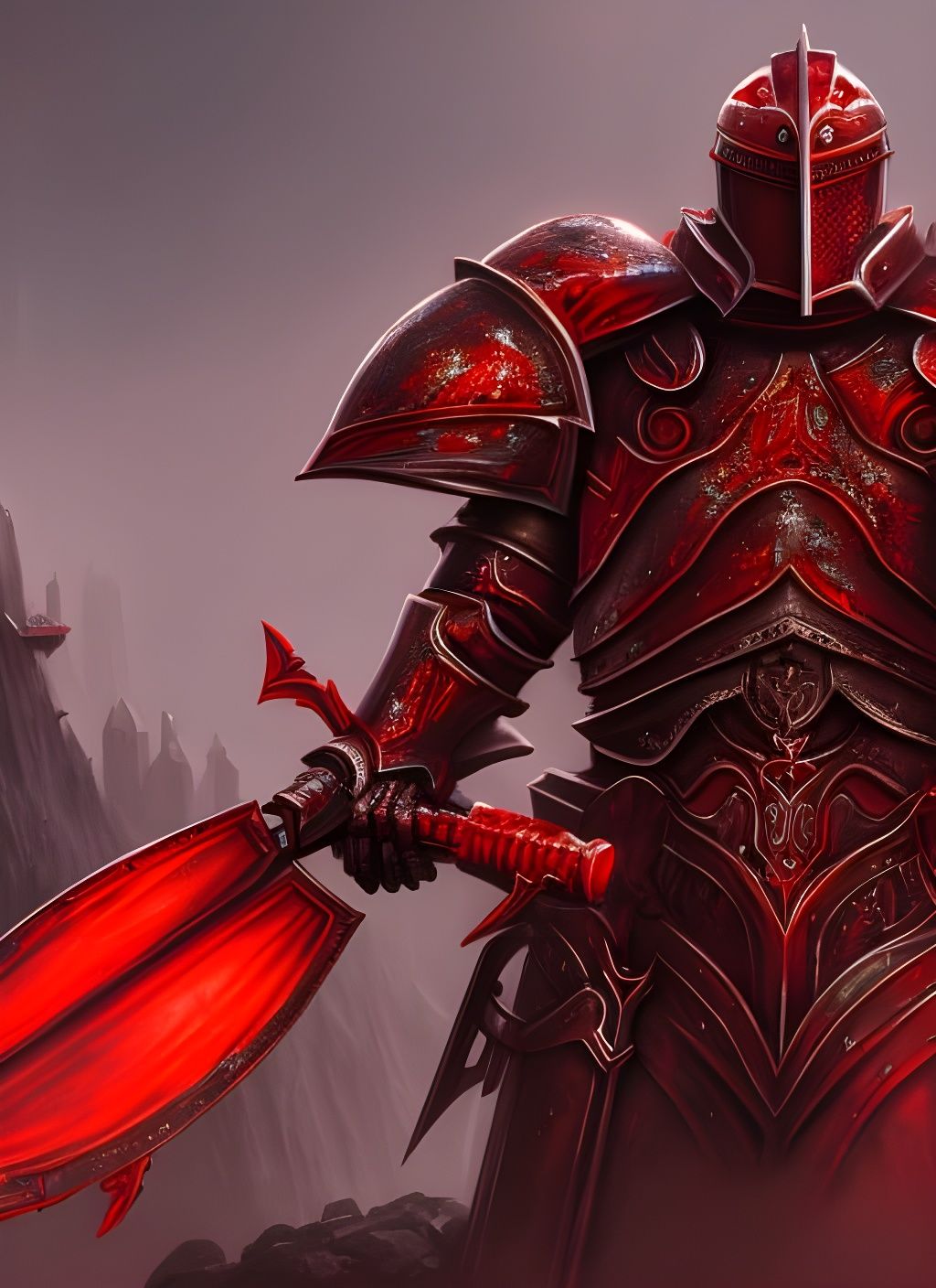 Red Armored Knight in Detailed Matte Painting