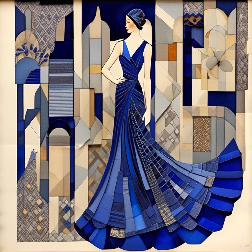 Cobalt Blue Art Deco Gown Collage