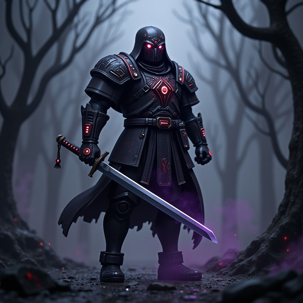 Shadow Assassin in Dark Armor with Glowing Accents