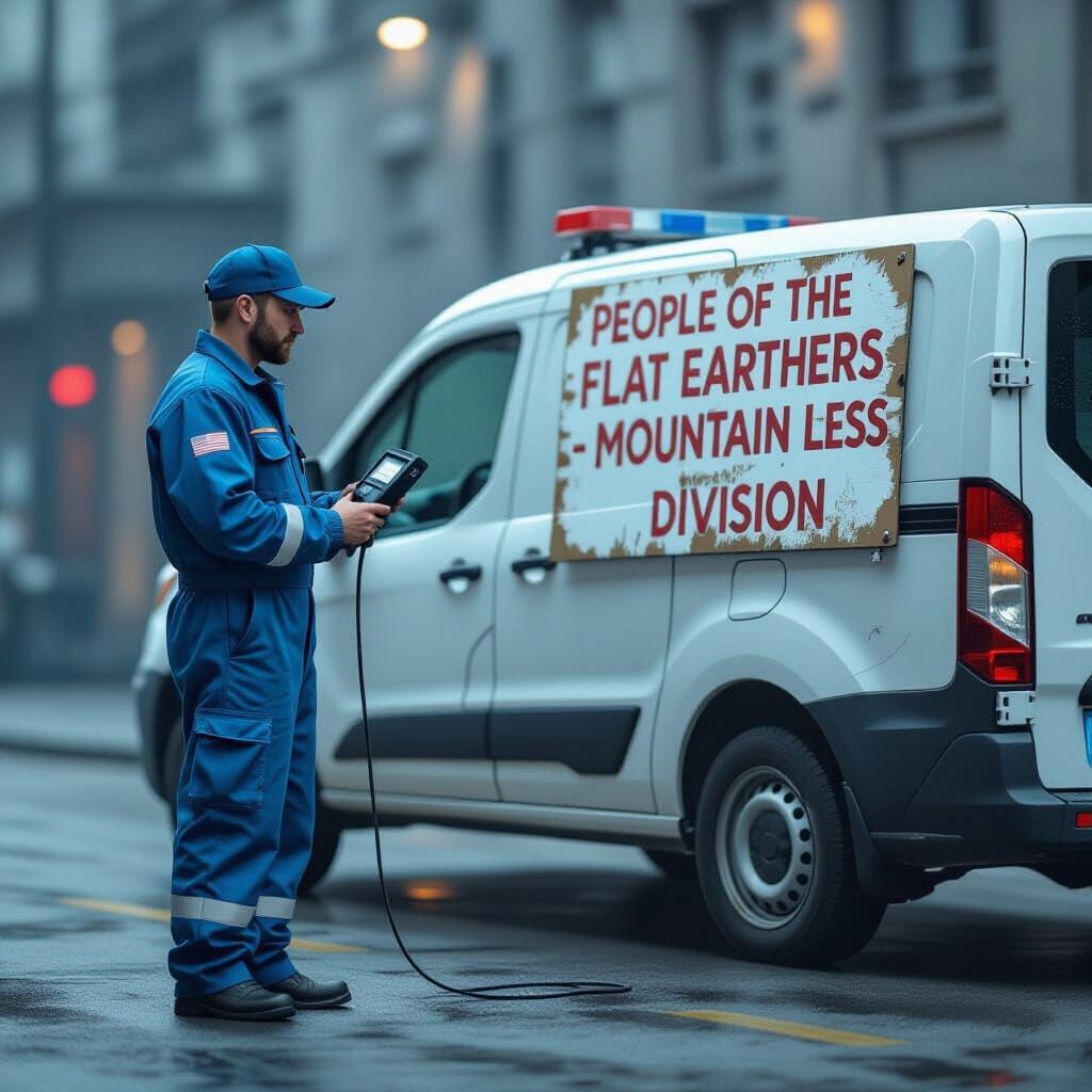 Gritty Concept Art of Flat Earther Van and Man