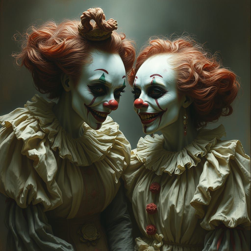 Ethereal Horror Clowns in Midnight Masquerade
