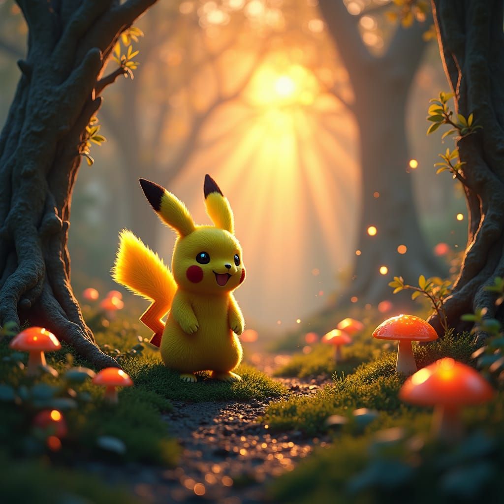 Pikachu in Misty Forest: Ultra-HD Matte Painting