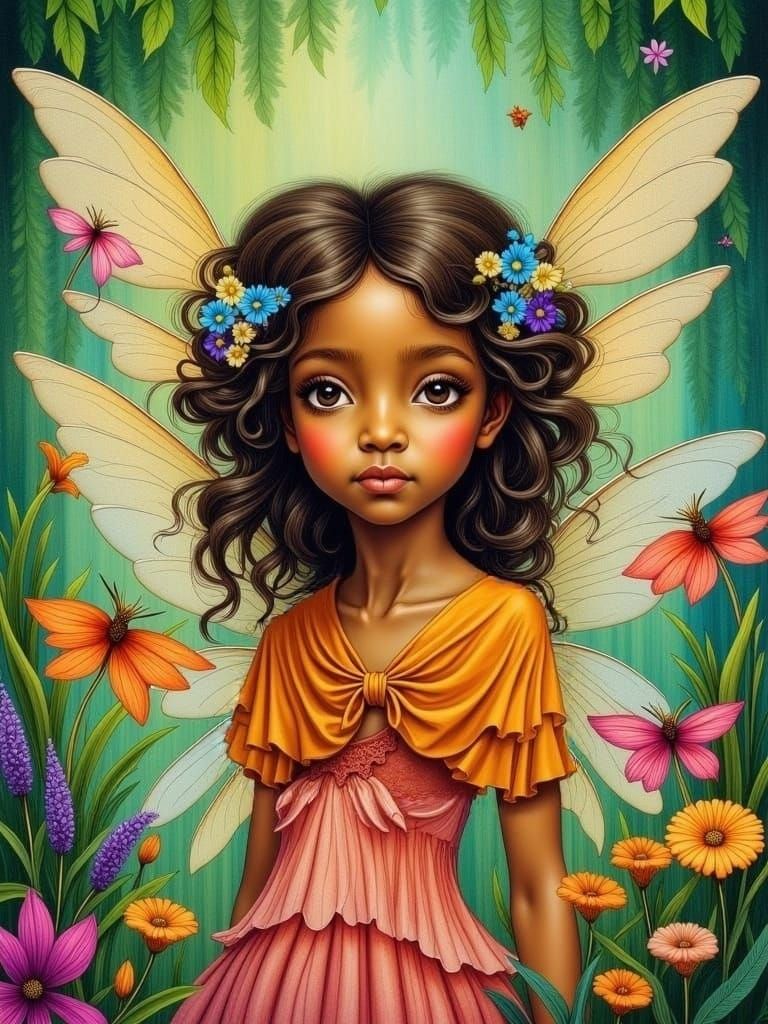 Surreal Watercolor Portrait of a Gentle African American Fai...