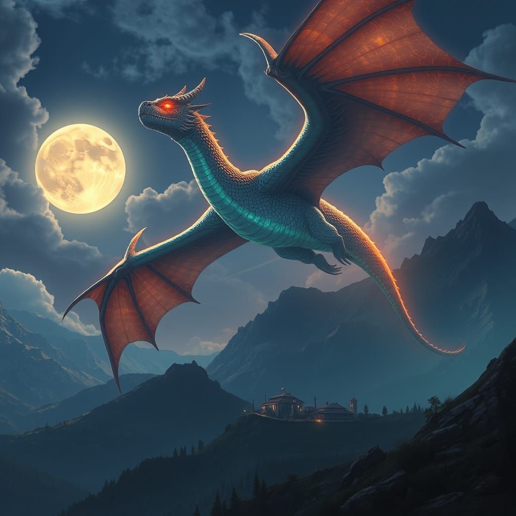 Majestic Bioluminescent Dragon Soars Through Moonlit Sky in ...