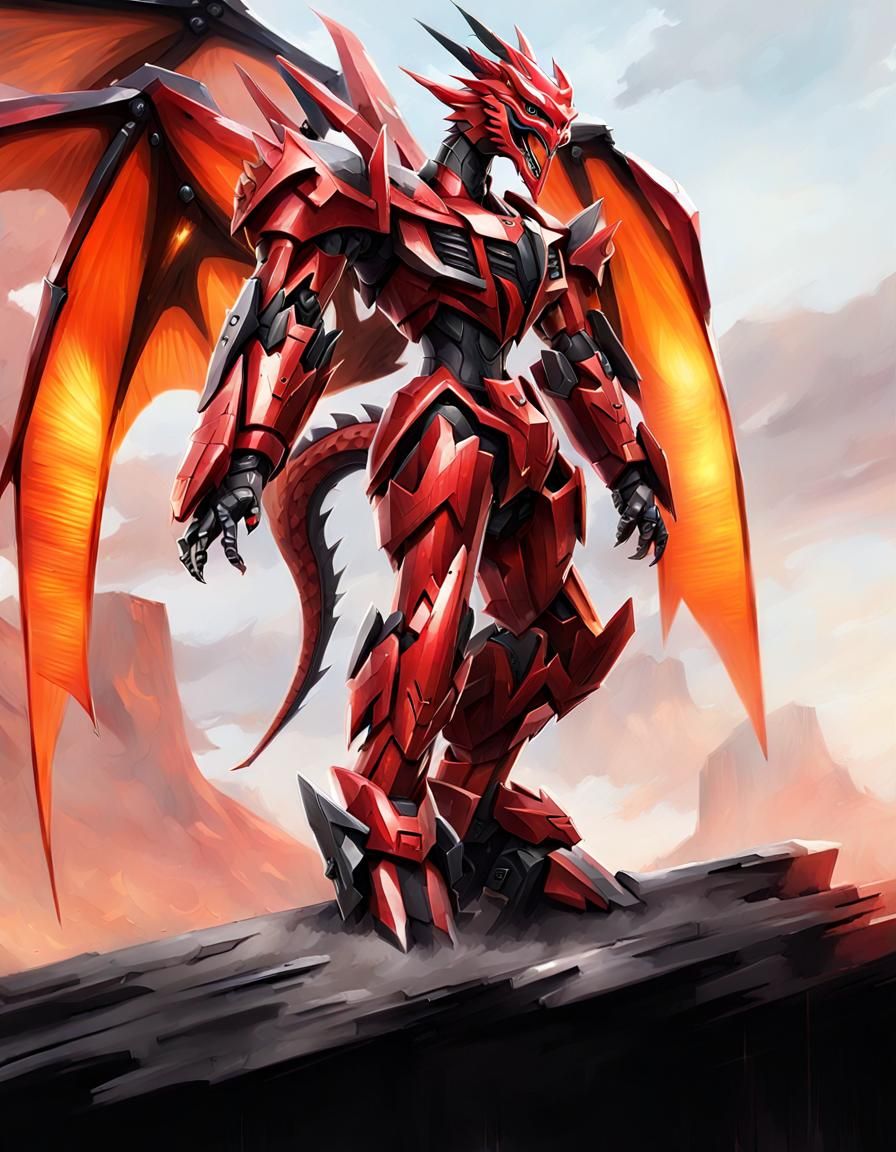 Futuristic Metallic Dragon Gynoid in Cyberpunk Style