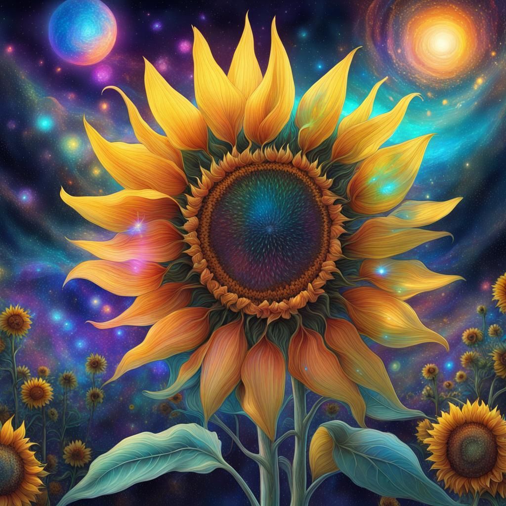 Magical Sunflowers in Holographic Cosmic Style