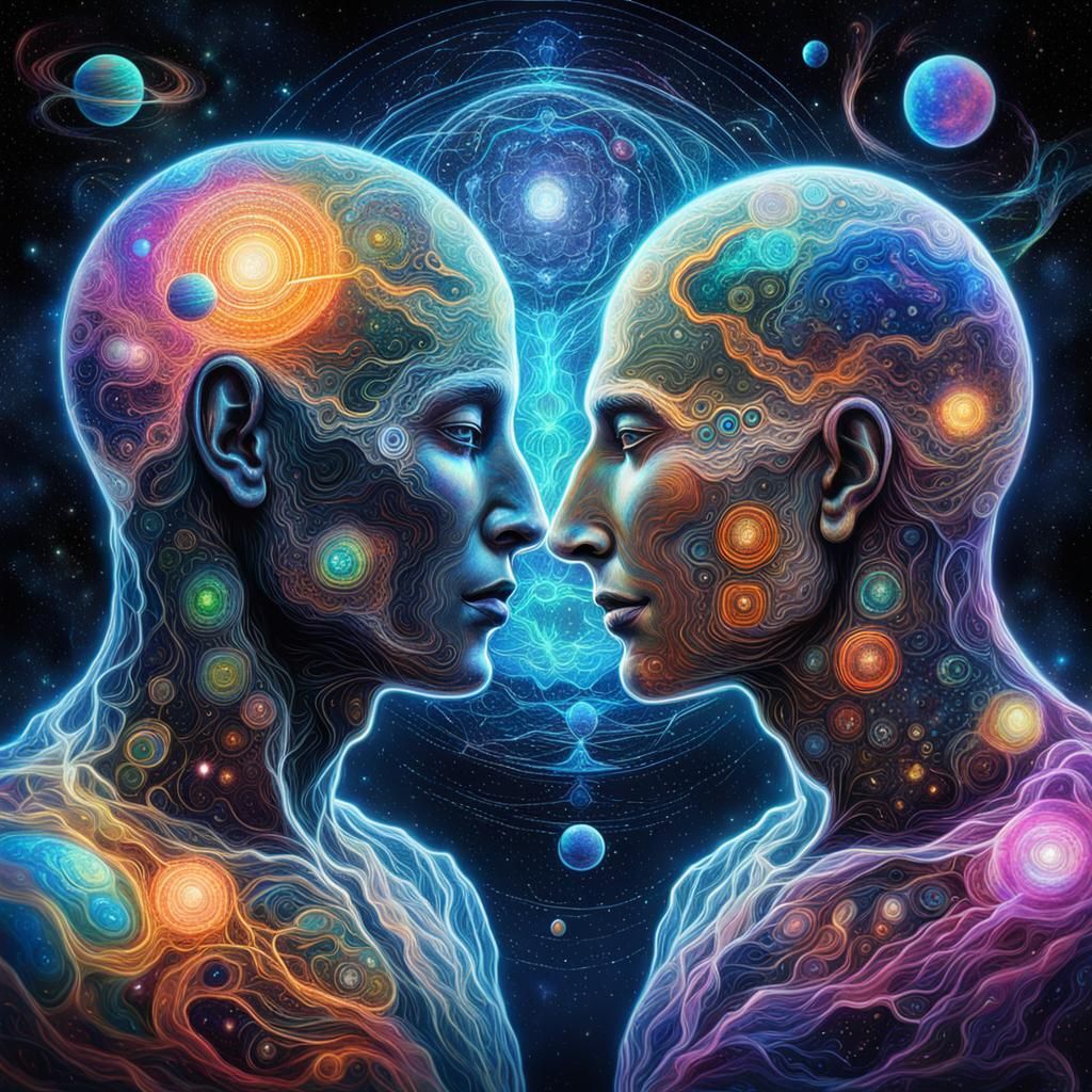 Cosmic Spirits Connecting: A Holographic Astral Illustration