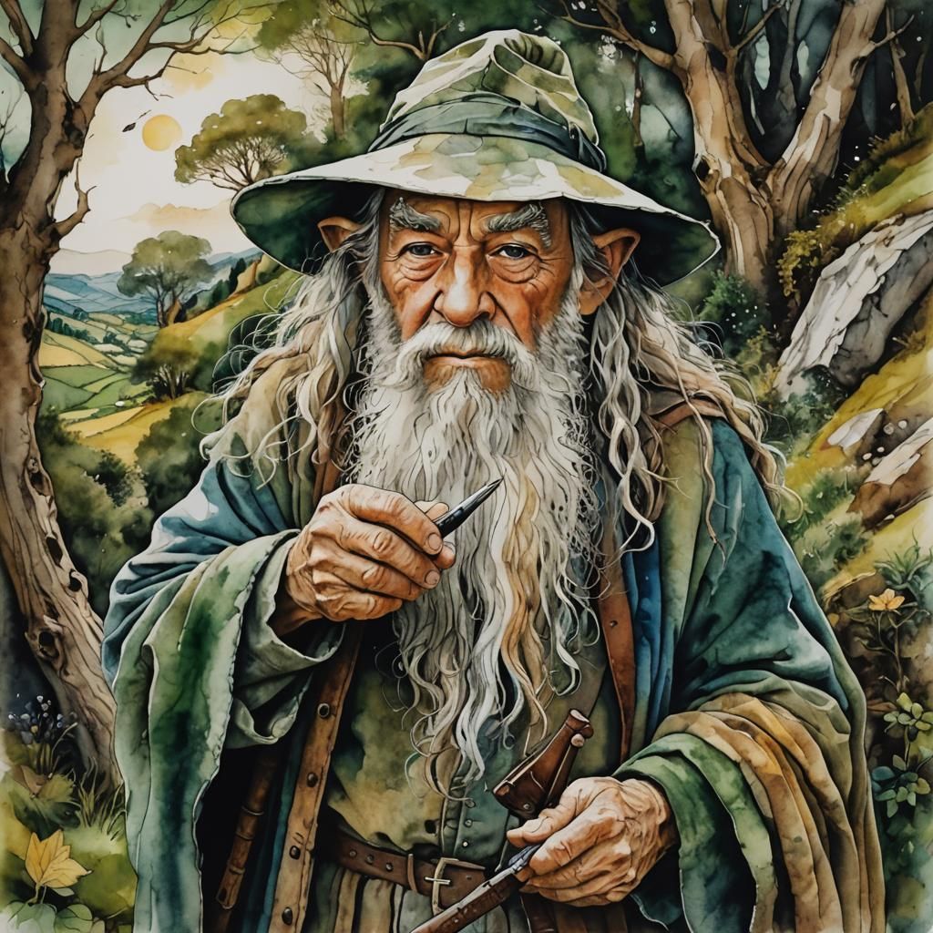 Gandalf in the Shire: Alcohol Ink Portrait