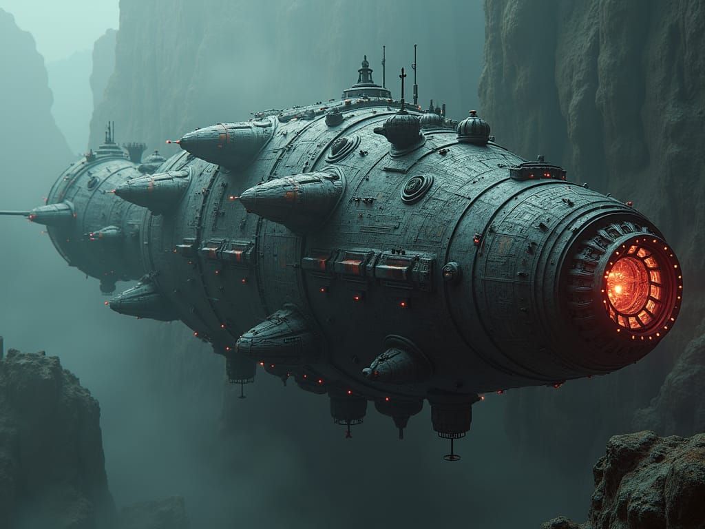 Gothic Interstellar Spaceship in Hyperrealistic Style