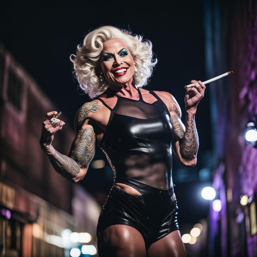 Gorgeous Bodybuilder in Nightclub Alley: Professional Photog...