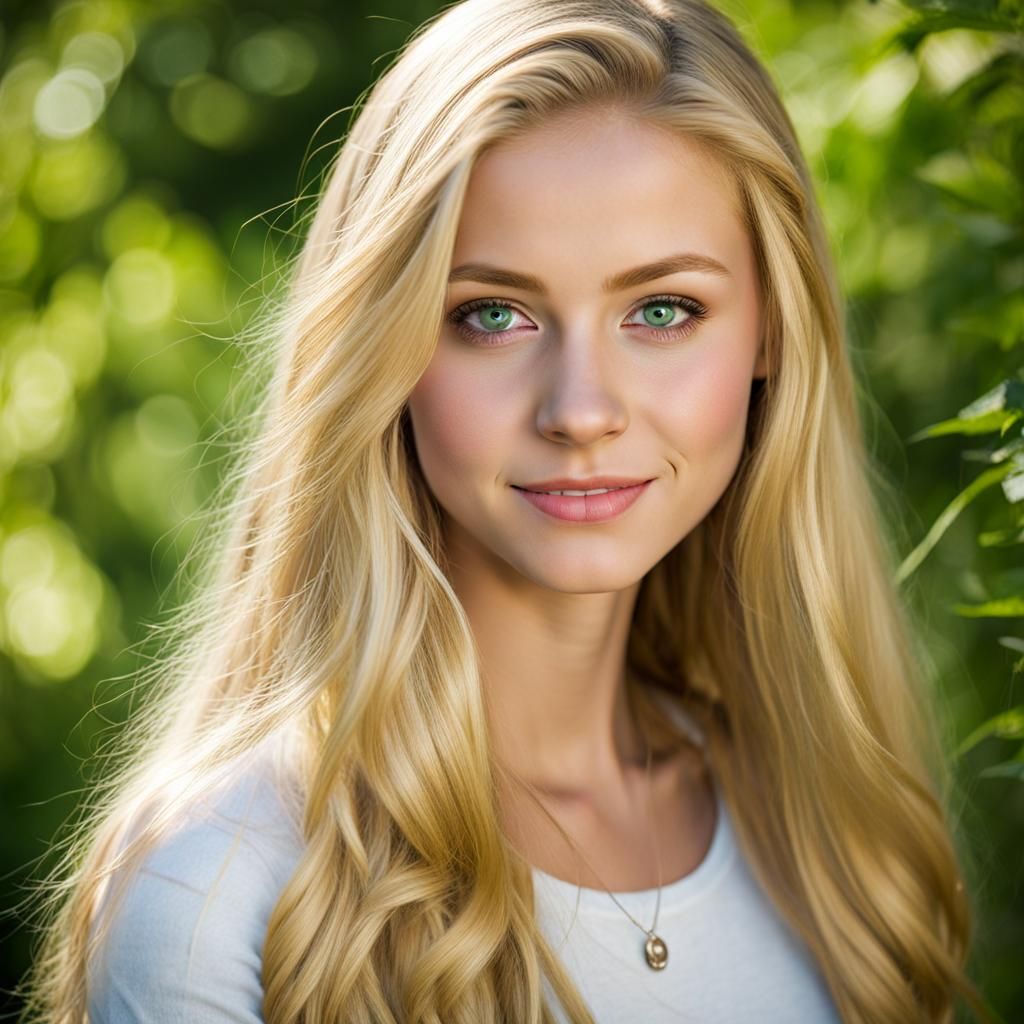 Youthful Blonde Teenager with Green Eyes Outdoors