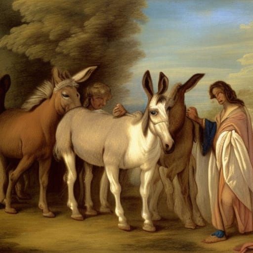 Donkey with Ambassadors: Digital Painting in Mixed Style