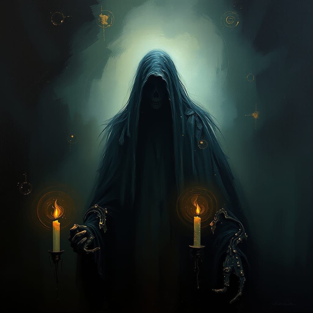 Ethereal Nightmare in Gold Leaf Oil Painting