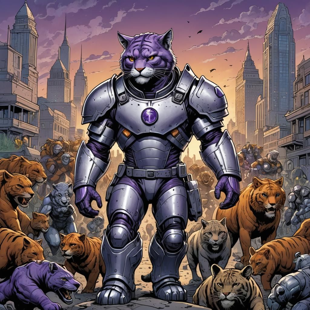 Armored Wildcat Superhero in Comic Book Style
