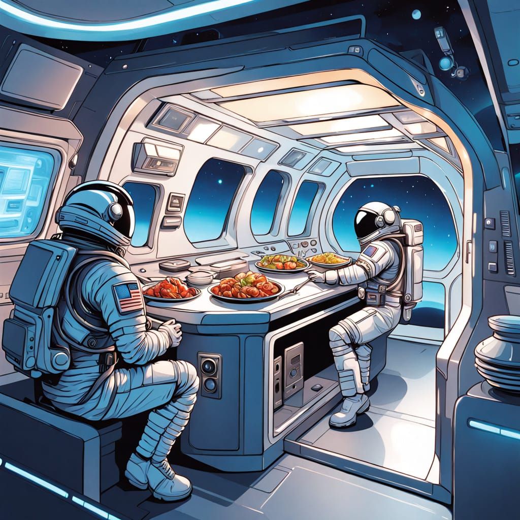 Retro-Futuristic Astronaut Enjoying Freeze-Dried Cuisine in ...