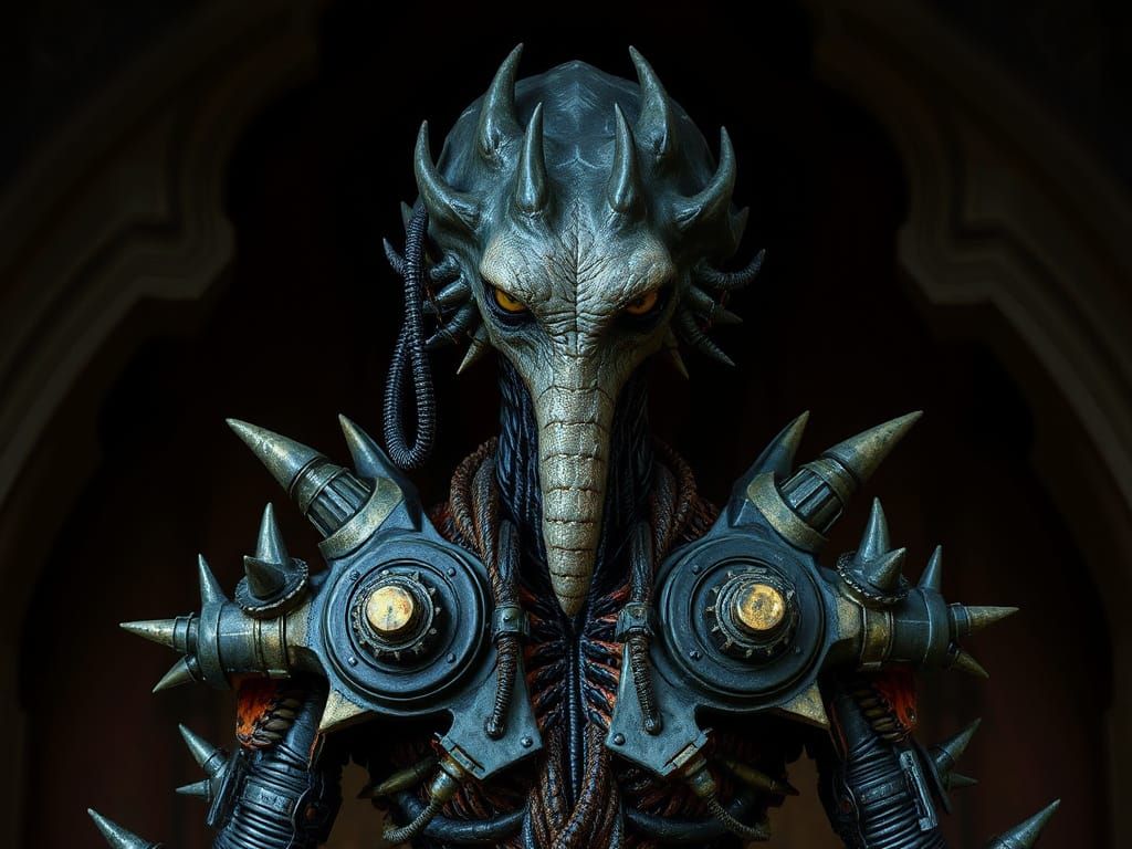 Menacing Biomechanical Creature Portrait in Dark Fantasy Sty...