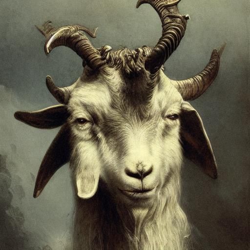 Menacing Goat Head in Engraving Style