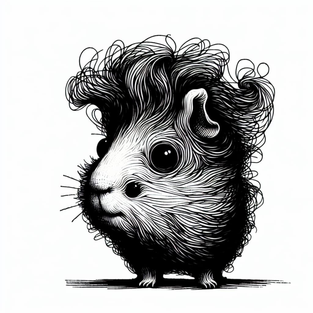 Surreal Guinea Pig in Hand-Drawn Style