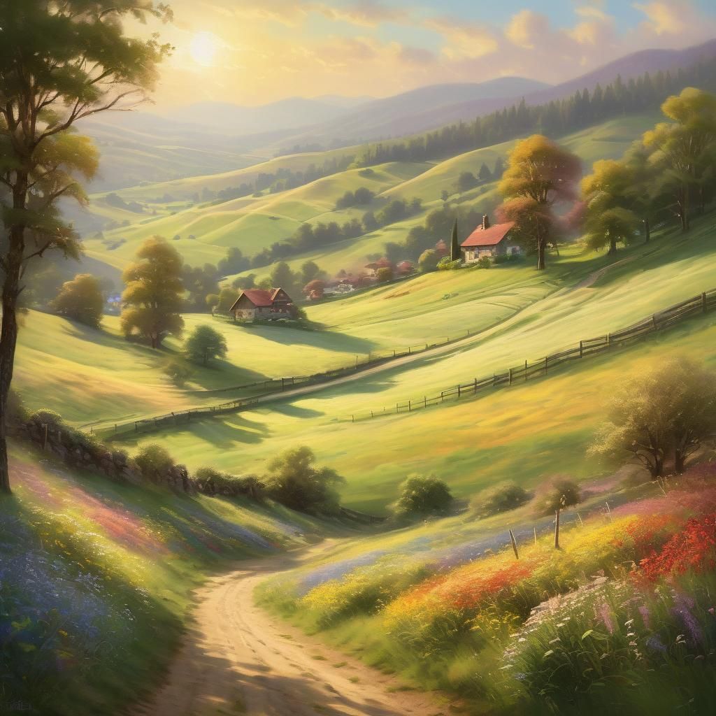 Idyllic Landscape in Style of Thomas Kinkade