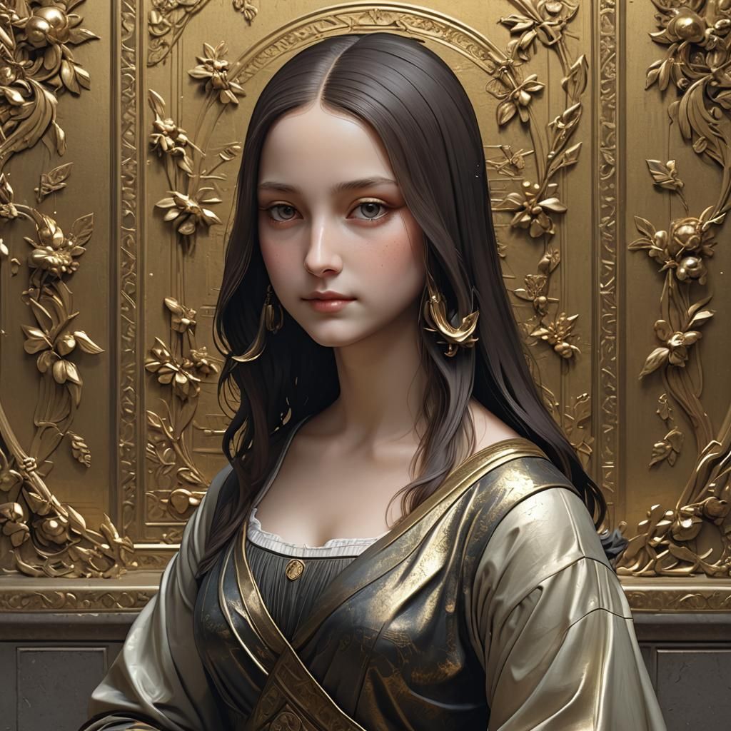 Anime-Style Mona Lisa in 3D, Detailed Concept Art