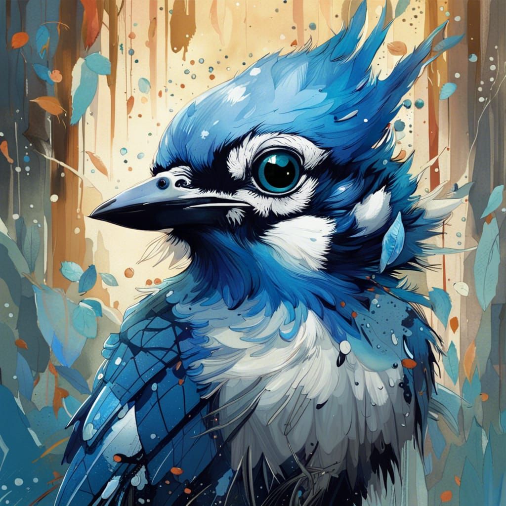 Adorable Bluejay Portrait in Ultra-Detailed Digital Art