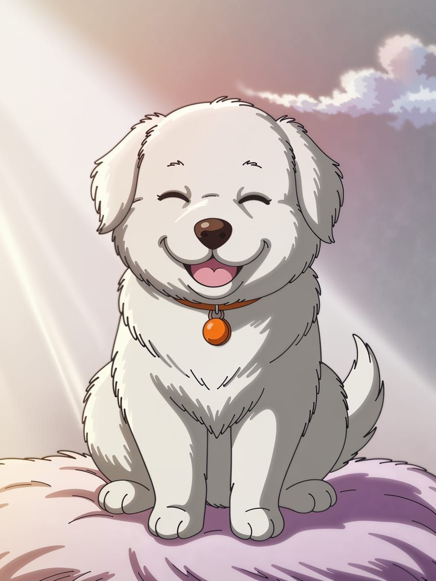 Anime Style Puppy in Serene Landscape
