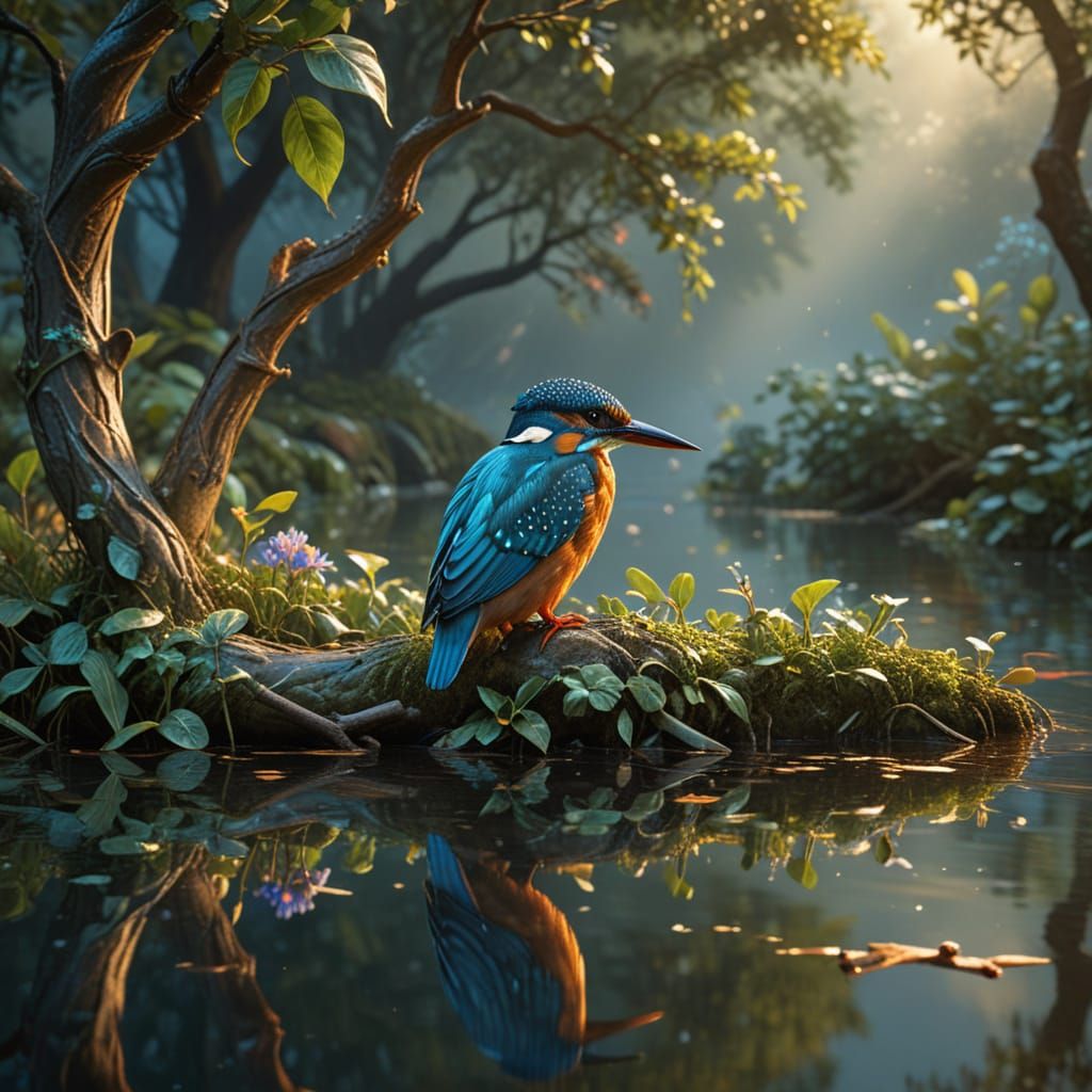 Vibrant Kingfisher in Serene Forest Habitat