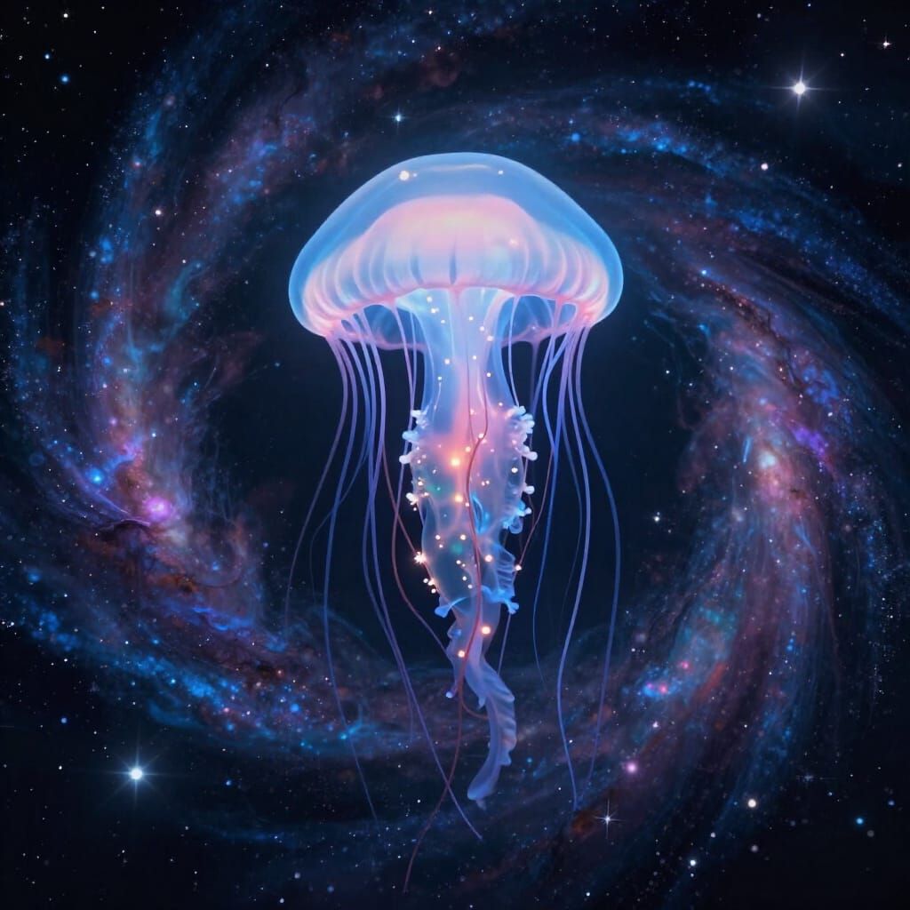 Bioluminescent Jellyfish in Cosmic Ocean