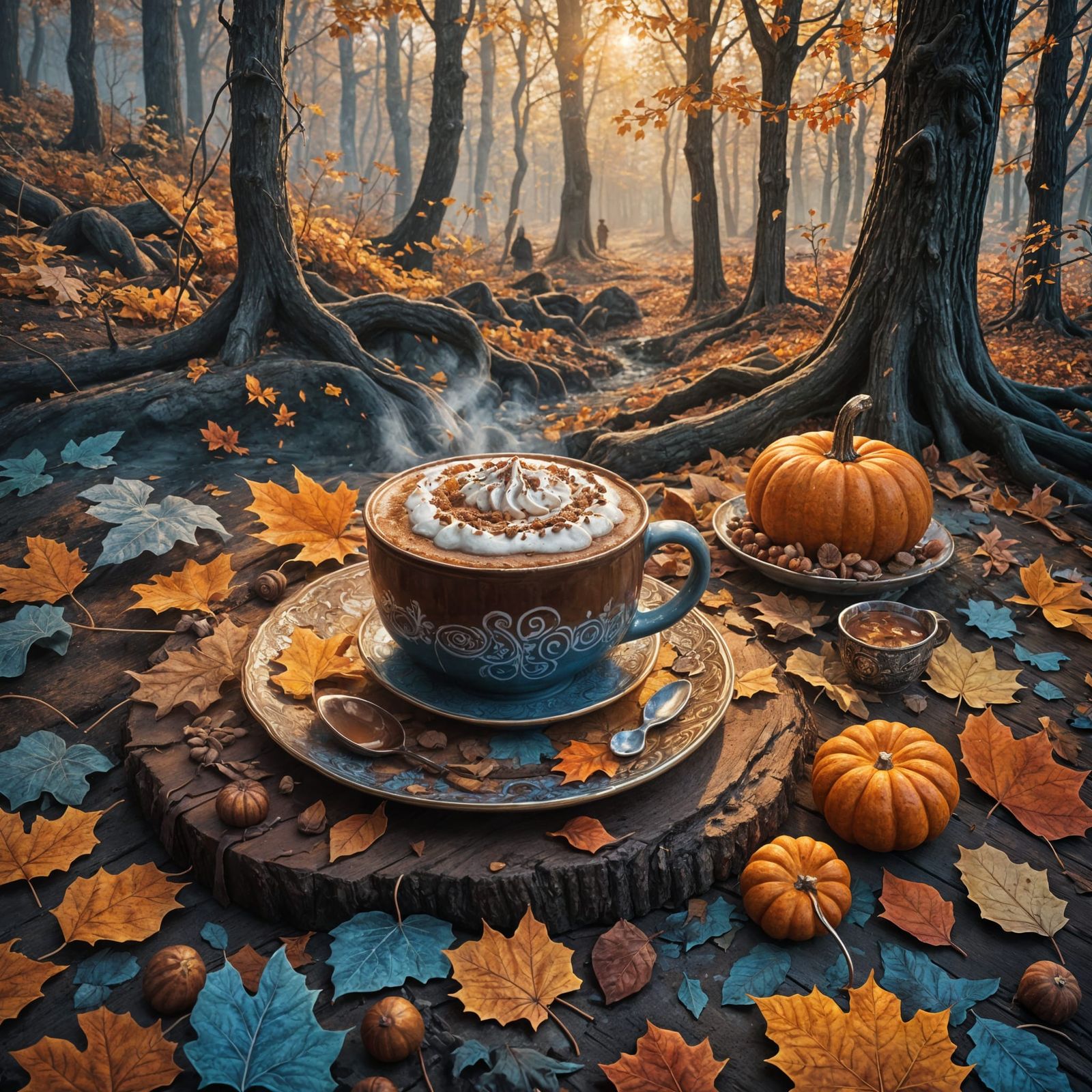 Autumnal Still Life with Pumpkin Spice Cake, Digital Art
