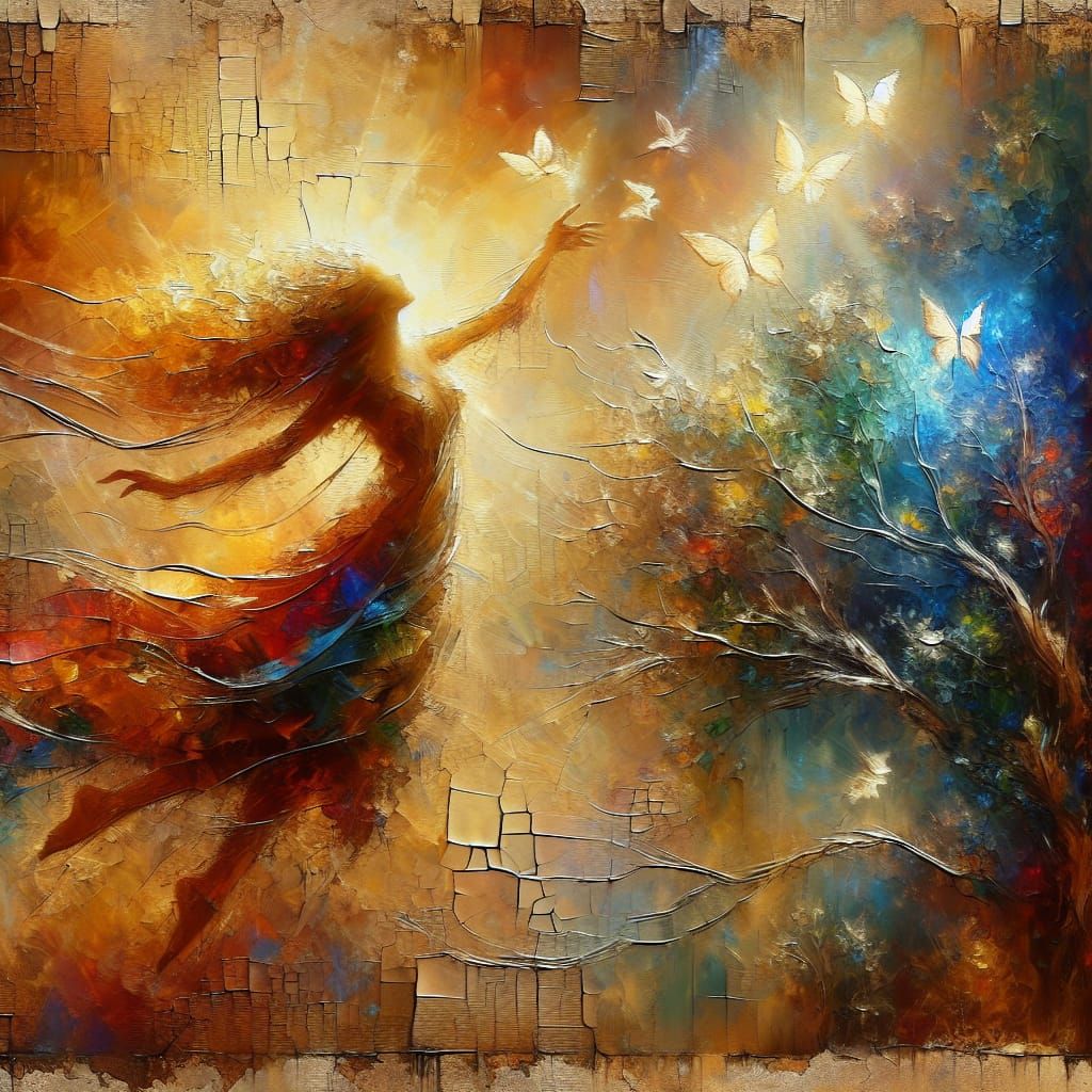 Happiness in Antique Oil Painting with Textural Depth