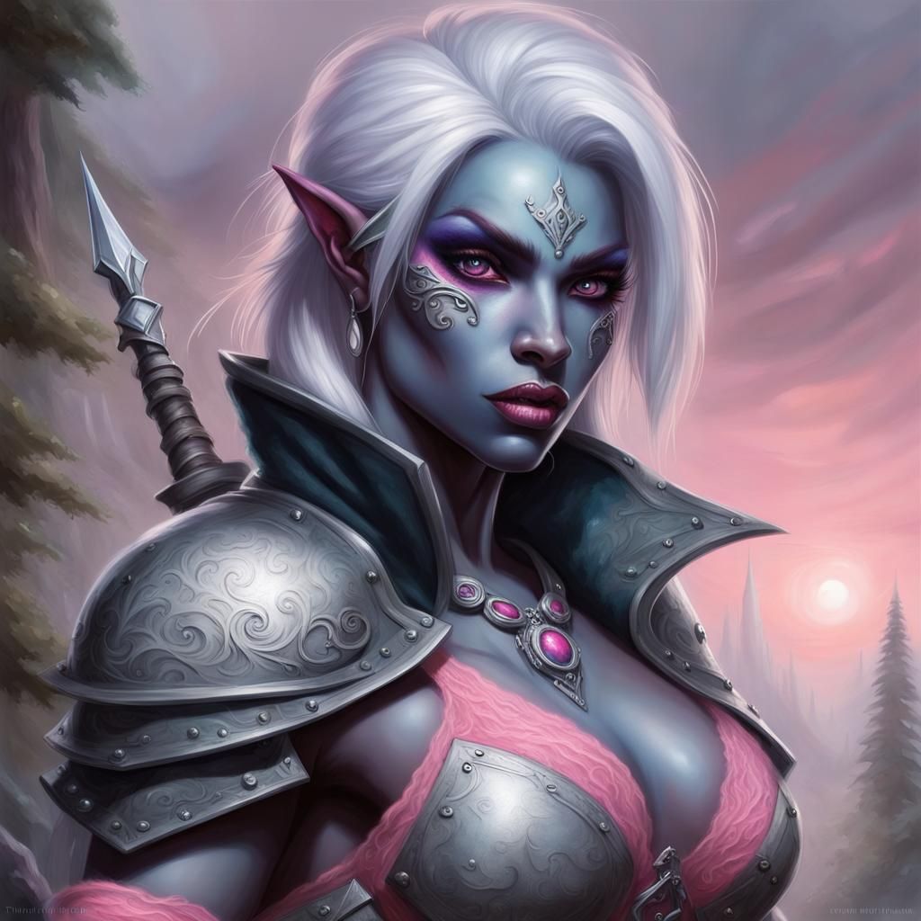Pink-Eyed Drow Rogue in Ethereal Fantasy Style