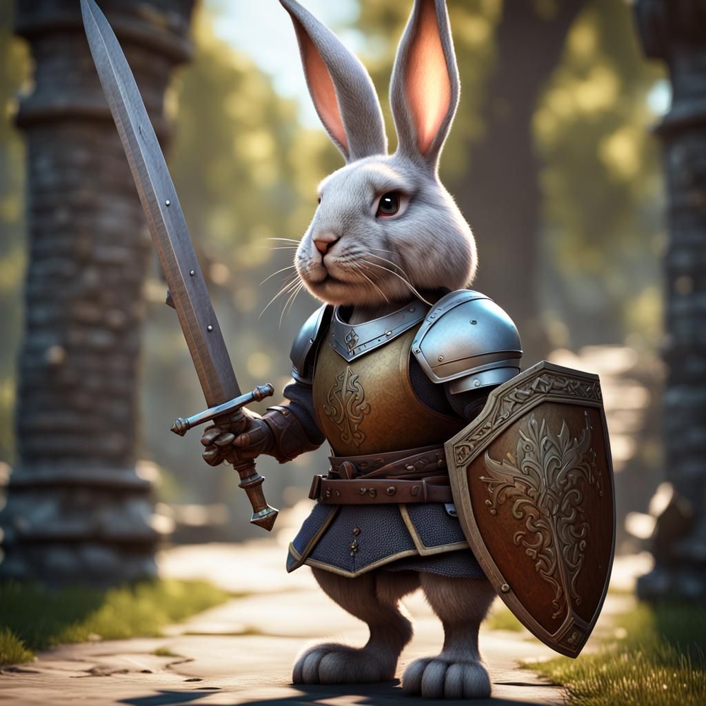 Bunny Knight in Medieval Clothing, 3D Render