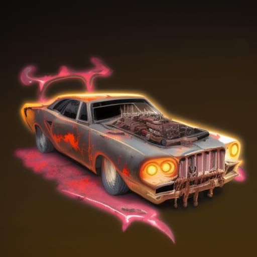 Steampunk Mad Max Car in Dark Horror Style