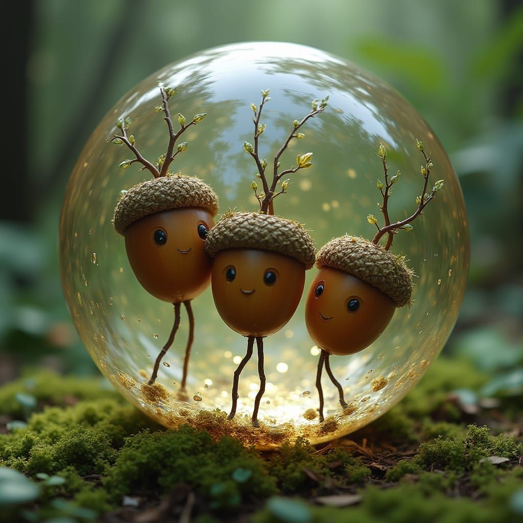 Alien Acorn People in a Rolling Water Ball