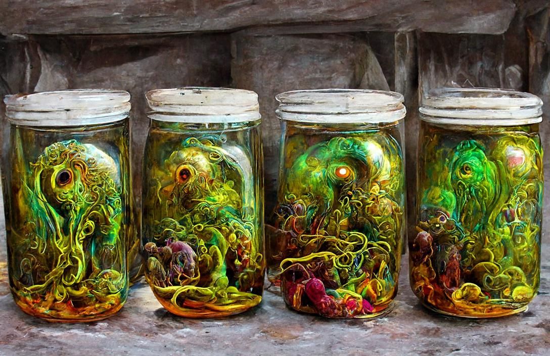 Lovecraftian Monsters Trapped in Jars: Hyperrealistic Oil Pa...