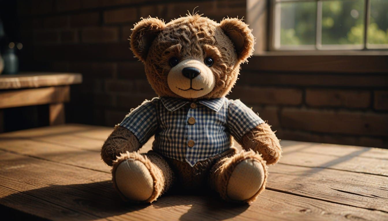 Gingham Teddy Bear in Warm Golden Light