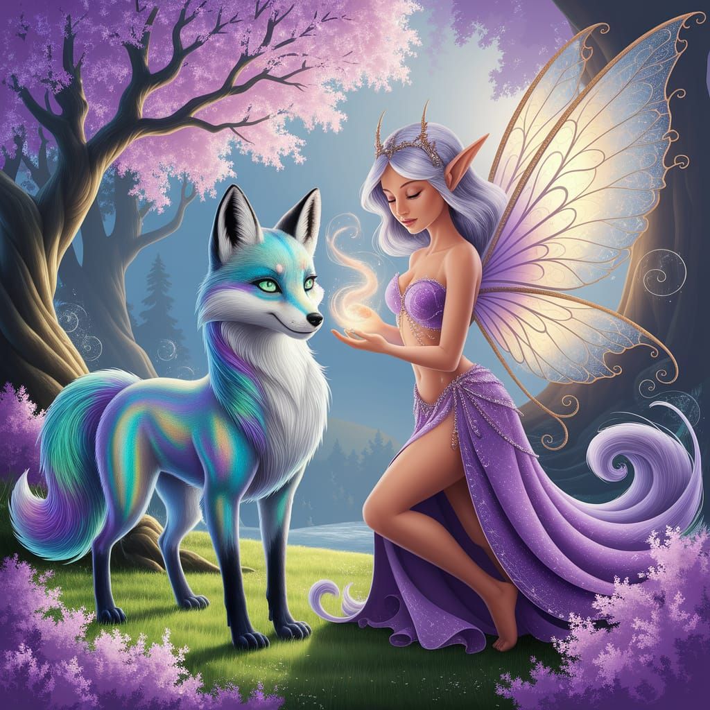 Enchanted Fox and Fairy in Whimsical Fantasy Realm