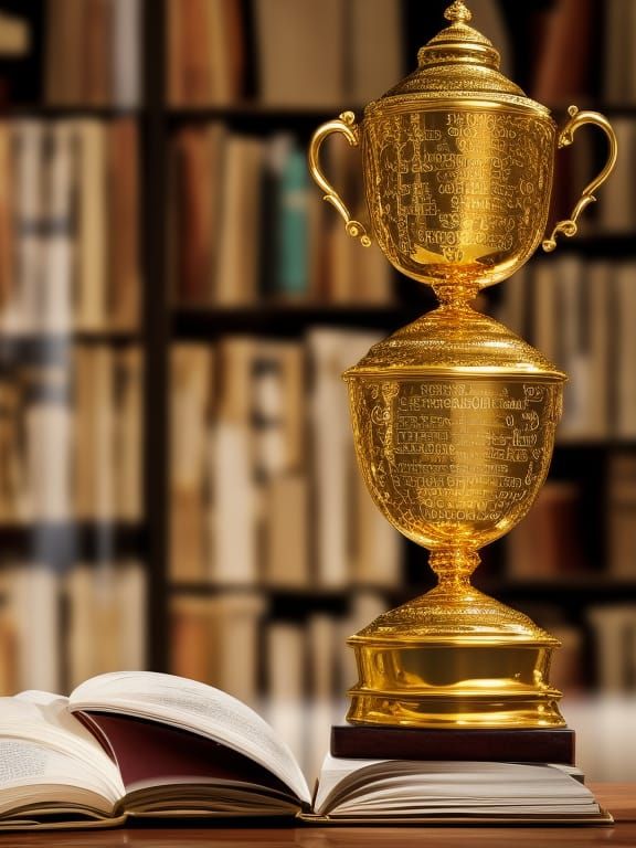 Golden Trophy Cup Still Life in Hyperrealism Style