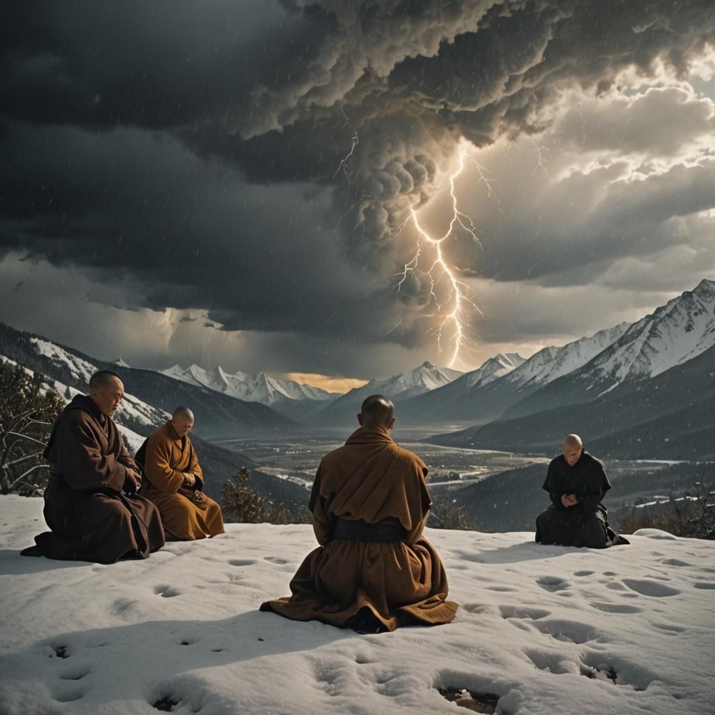 Monks Praying to a Hurricane: Cinematic Still