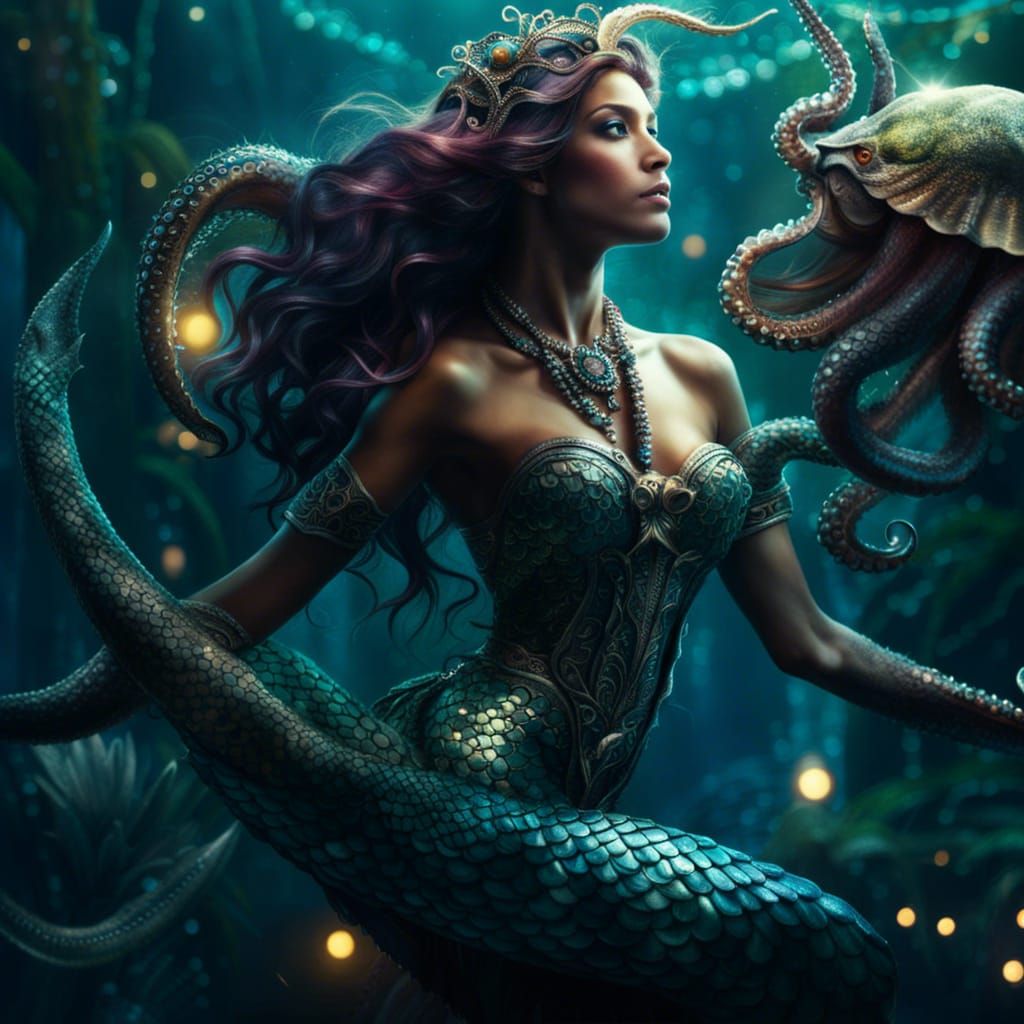 Photorealistic Mermaid with Octopus Tentacles