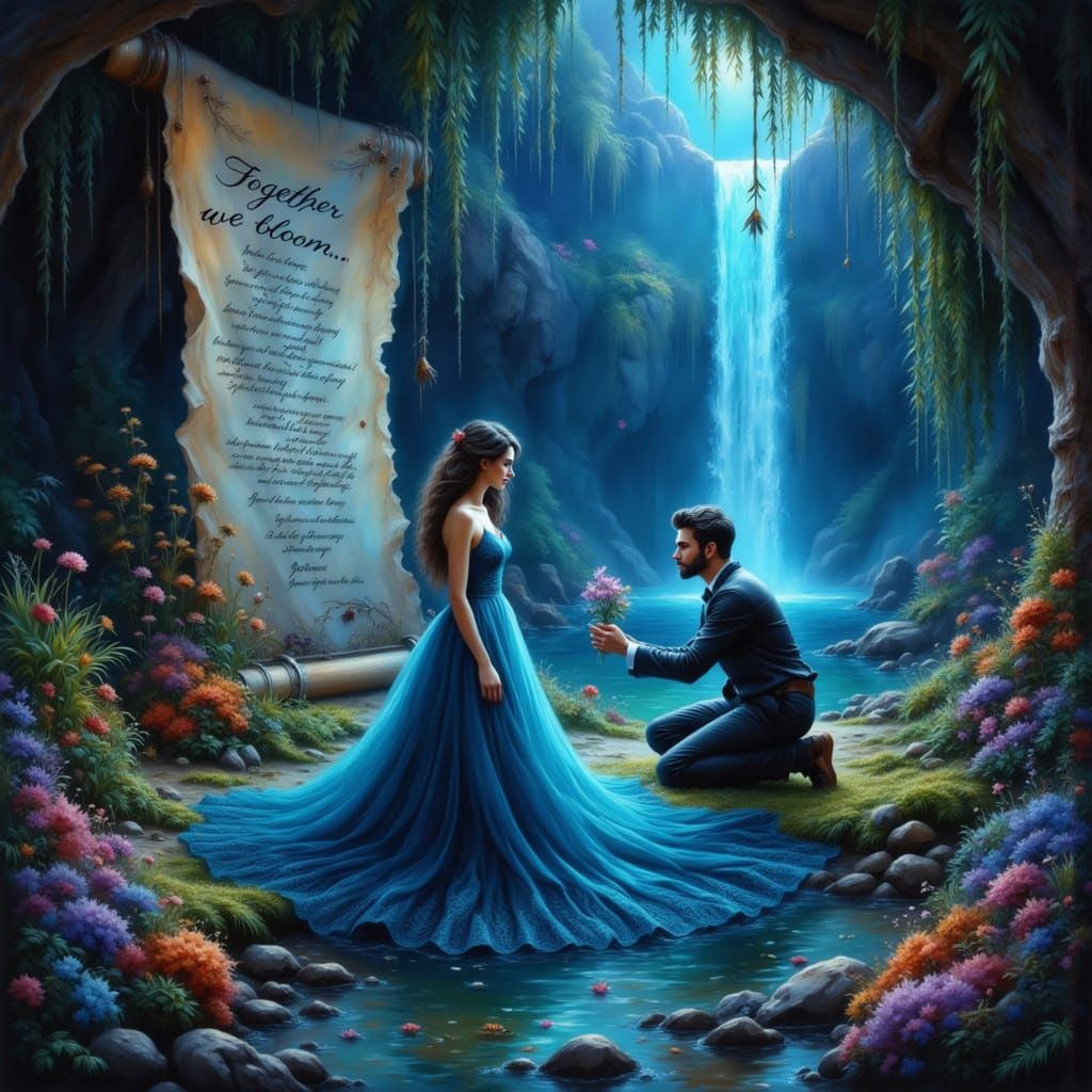 Romantic Proposal in Bioluminescent Grotto