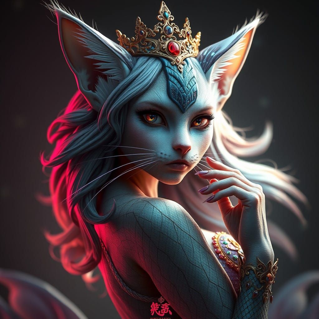 Regal Feline Mermaid Princess as Concept Art