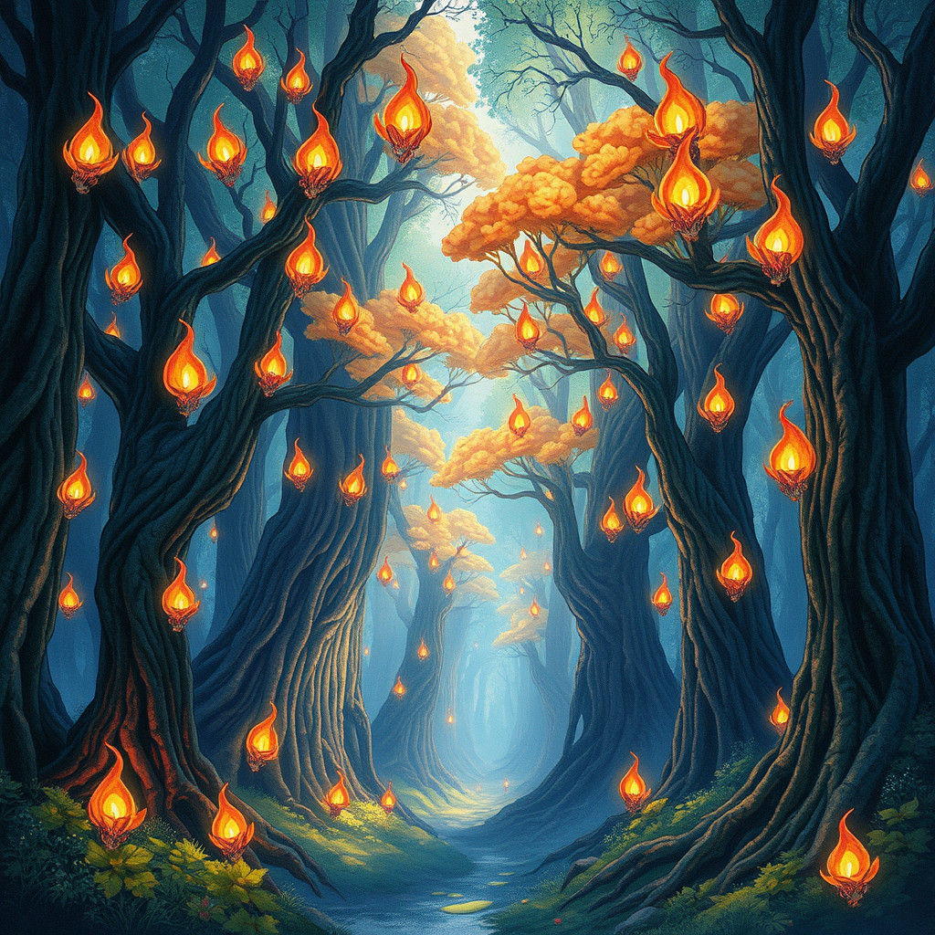 Ethereal Candlelight Forest Inspired by Miyazaki