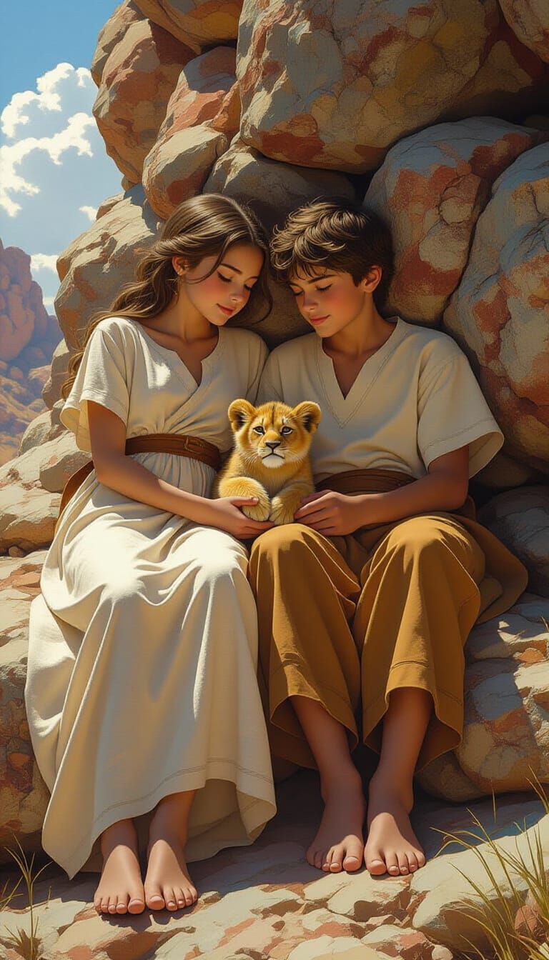 Giants Guarding Lion: Fantasy Concept Art