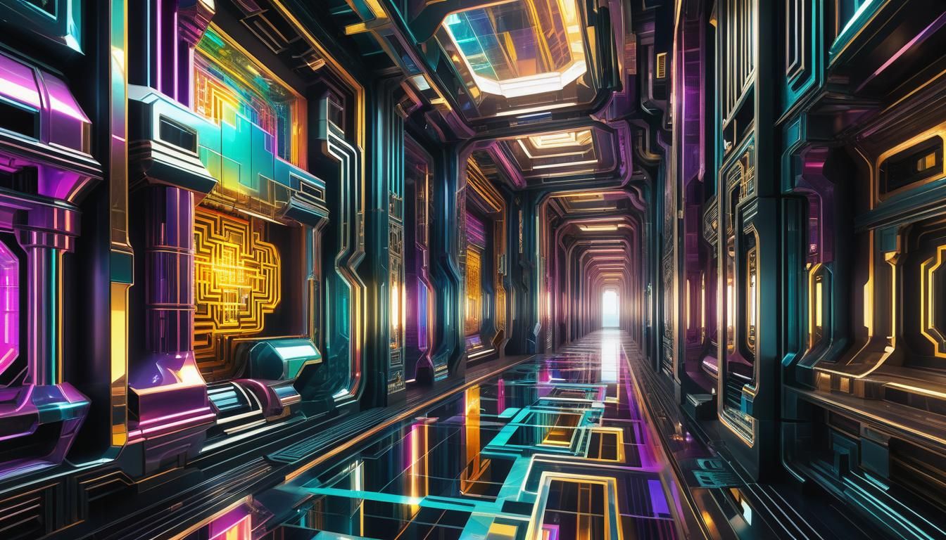 Teslapunk Infinite Corridor with Prismatic Colors
