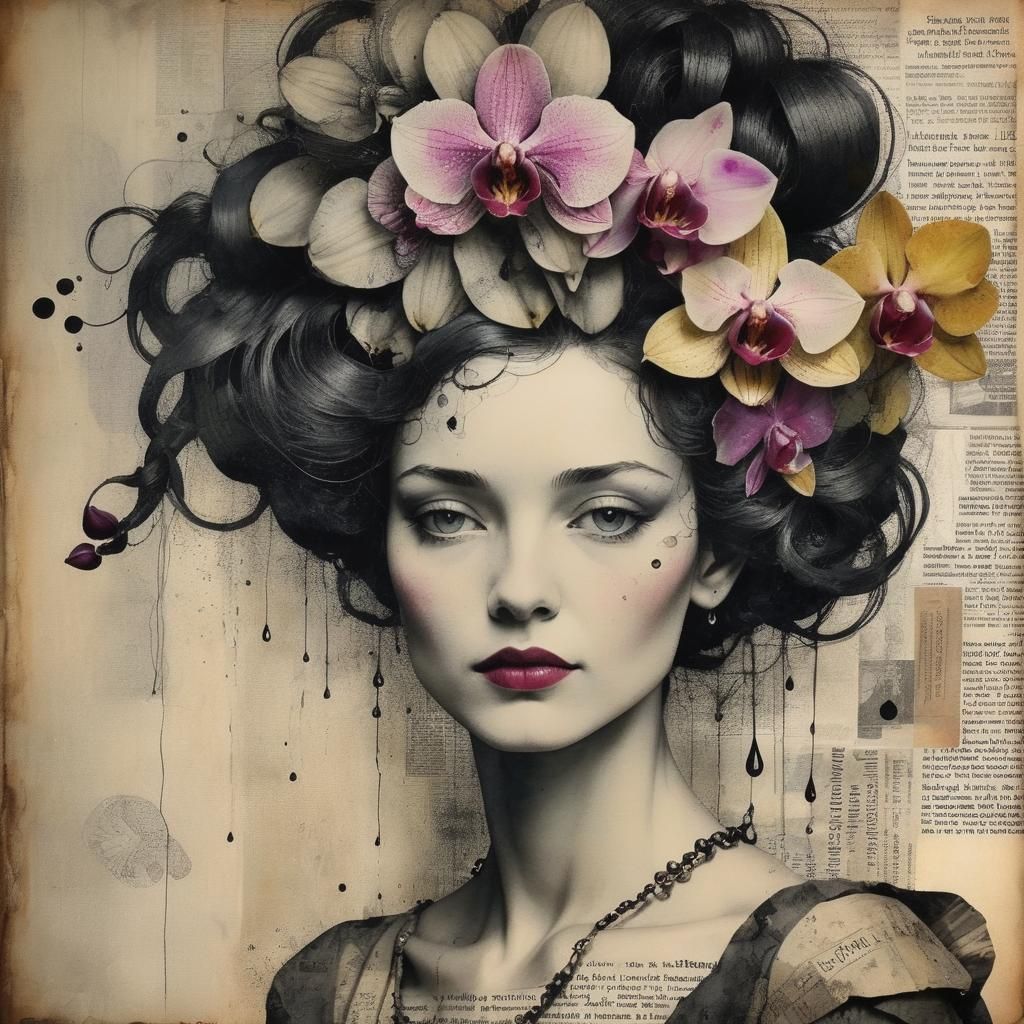 Collage Portrait of Woman with Elaborate Hairstyle