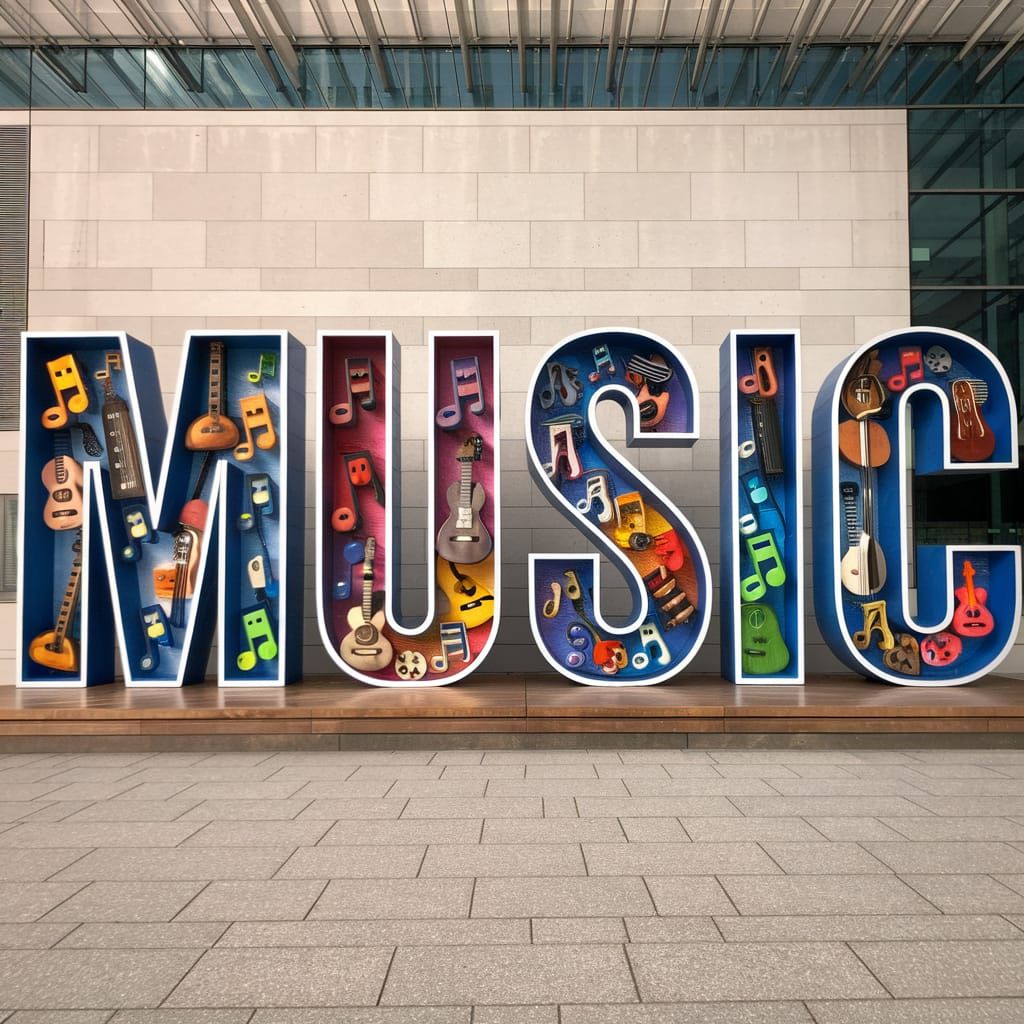 Monumental Sculpture of "Music" with Musical Notes