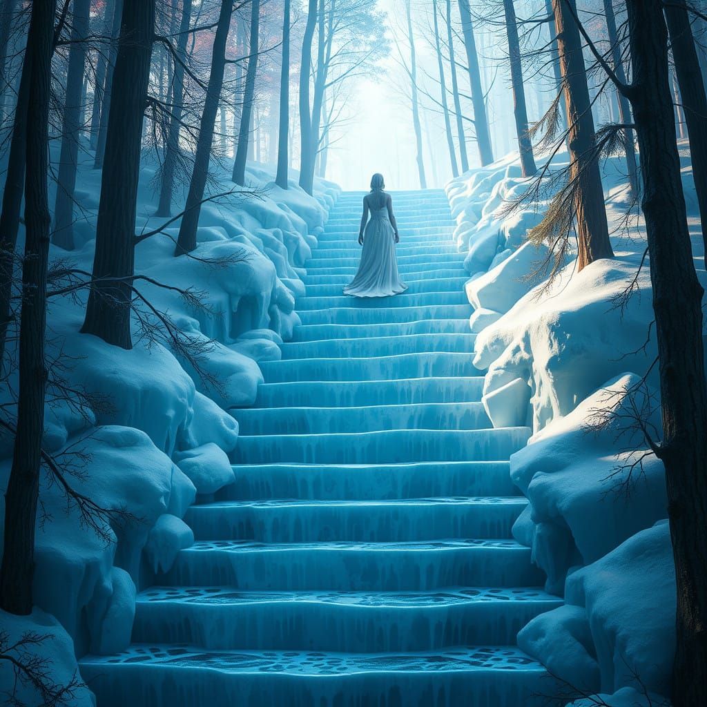 Ethereal Ice Stairway in Enchanted Forest