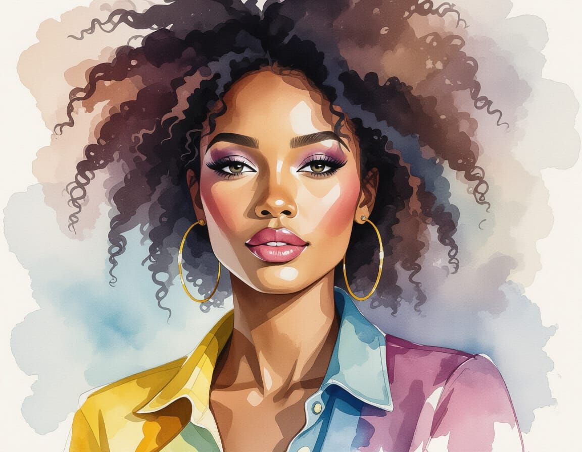 Stylish African Woman in Watercolor